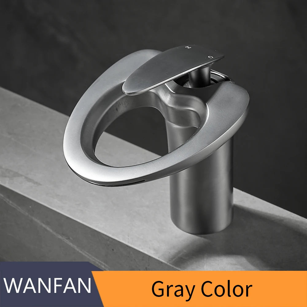 Single Handle Cachoeira Torneira Do Banheiro, Torneiras De Bacia Preta, Torneira Misturadora De Banho, Pia De Latão, Guindaste De Água, Prata, 855964