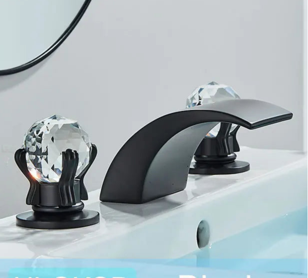 Torneira da bacia do banheiro cristalina alça dupla pia quente e fria torneira misturadora da pia do banheiro deck montado bacia 3 conjunto torneira da banheira