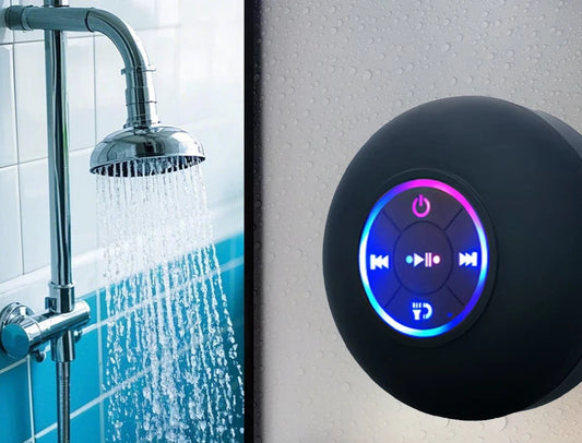 Alto-falante Bluetooth à prova d'água com luzes LED coloridas, ventosa forte e suporte para telefone, mini alto-falante portátil para exterior/espelho