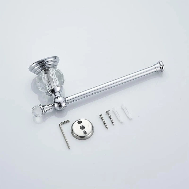 Suporte de rolo de papel dourado cristal, suporte de papel higiênico cromado, suporte de papel de tecido de banheiro de cristal prata cabide de rolo de parede