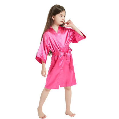Roupões de banho de spa de seda de cetim branco para meninas crianças bebê 2 a 3 4 5 6 7 8 9 10 11 12 13 14 anos vermelho azul crianças robe sono