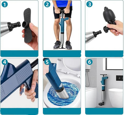 Poderoso êmbolo de vaso sanitário, tubo de aço inoxidável, desbloqueador pneumático de alta pressão, drenagem de ar, conjunto de ferramentas blaster