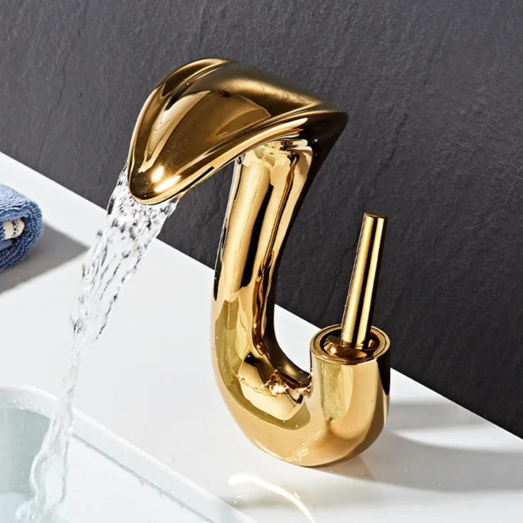 Ouro criativo torneira da bacia de lavagem quente e fria torneiras pia do banheiro único furo torneiras do banheiro deck montado água