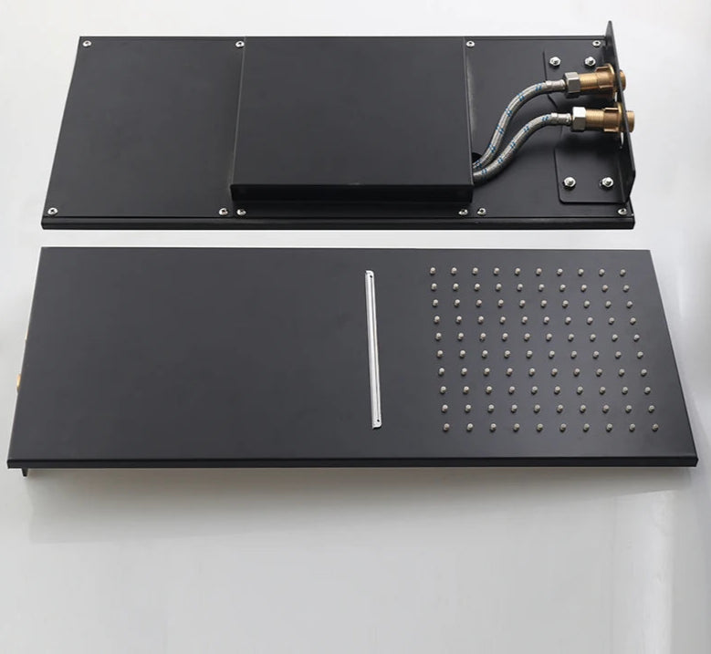 Preto 16 "ultrafino aço inoxidável 304 cascata de aço inoxidável & chuvas cabeça chuveiro quadrado fixado na parede pulverizador