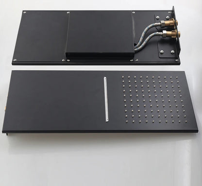 Preto 16 "ultrafino aço inoxidável 304 cascata de aço inoxidável & chuvas cabeça chuveiro quadrado fixado na parede pulverizador