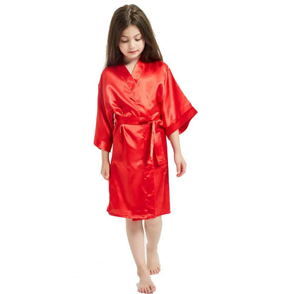 Roupões de banho de spa de seda de cetim branco para meninas crianças bebê 2 a 3 4 5 6 7 8 9 10 11 12 13 14 anos vermelho azul crianças robe sono