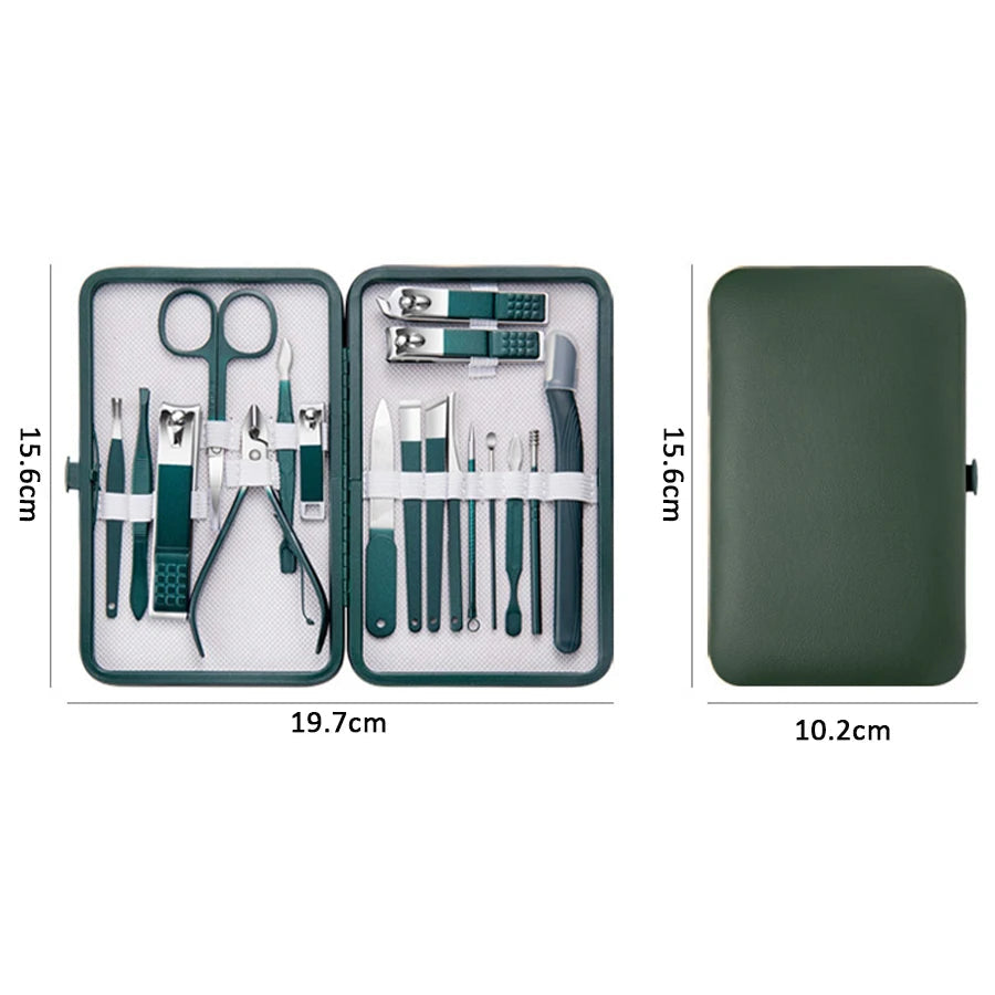 7-18 pçs conjunto de manicure kit cortador de unhas profissional ferramentas de cuidados com as unhas de aço inoxidável com caso de viagem de couro para homem e mulher