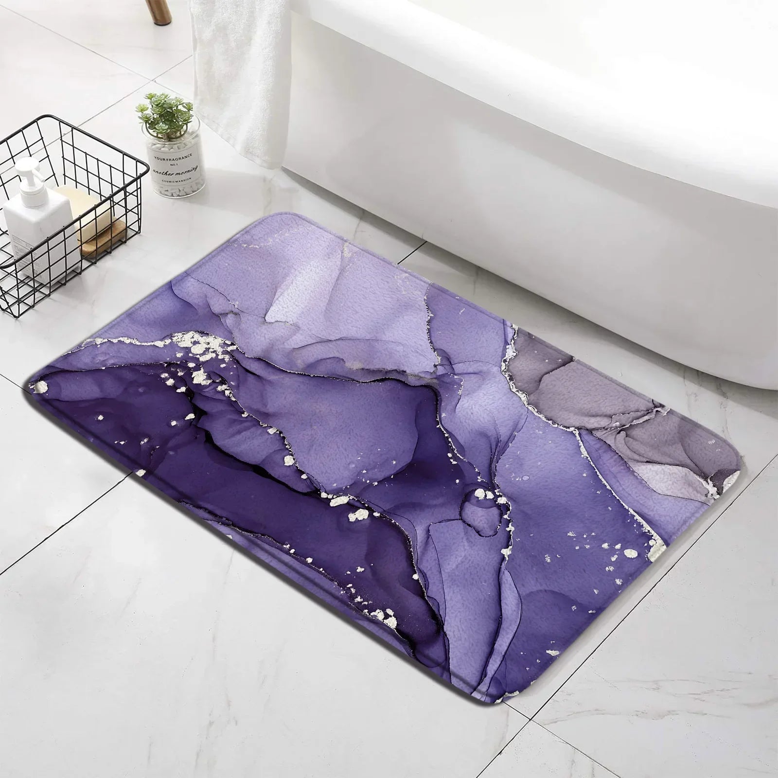 Conjunto de tapete de banho abstrato turquesa, arte moderna com tinta, padrão texturizado, decoração de banheiro, tampa de vaso sanitário