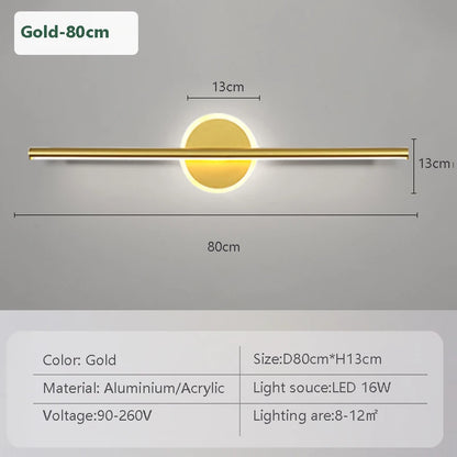 Moderna lâmpada de parede led espelho luz frontal 40/60cm simples ouro preto luminária interior quarto sala estar cozinha banheiro