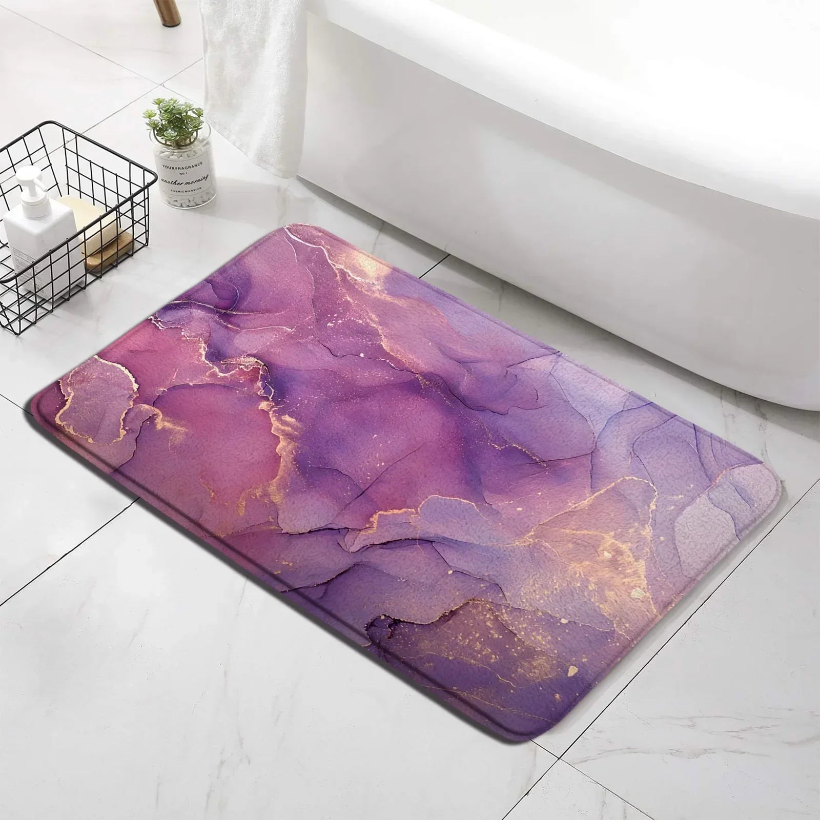 Conjunto de tapete de banho abstrato turquesa, arte moderna com tinta, padrão texturizado, decoração de banheiro, tampa de vaso sanitário