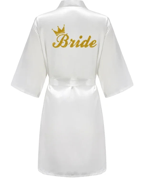 Robe de noiva para festa de casamento, com letras pretas, kimono, cetim, pijama, dama de honra, roupão sp2000