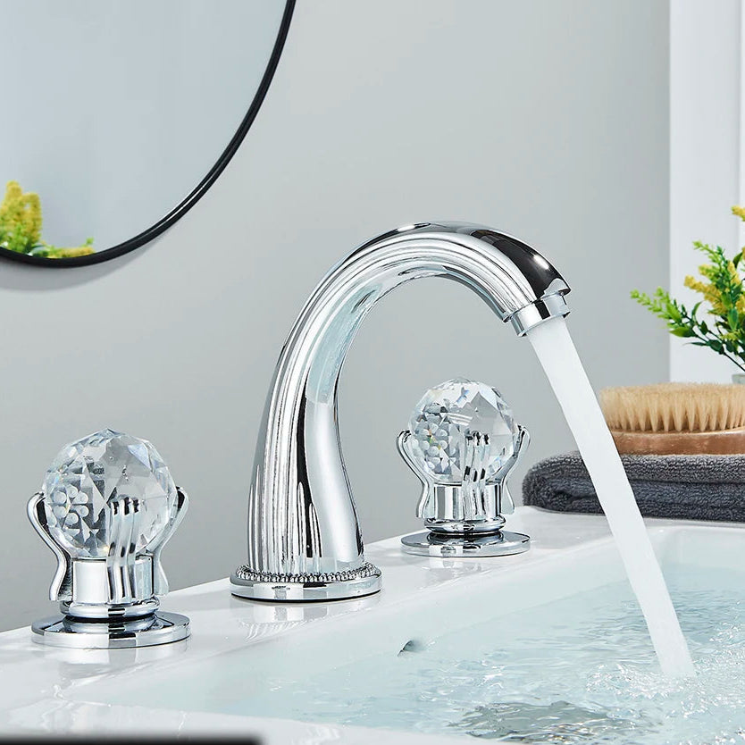 Torneira de bancada com punho de cristal, Gold Waterfall Basin Água quente e fria Latão de alta qualidade Alta qualidade