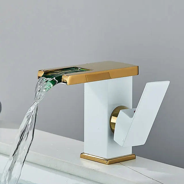 Fmhjfisd led torneira da bacia do banheiro cachoeira único punho único furo torneiras misturadoras do banheiro sensível à temperatura contemporânea