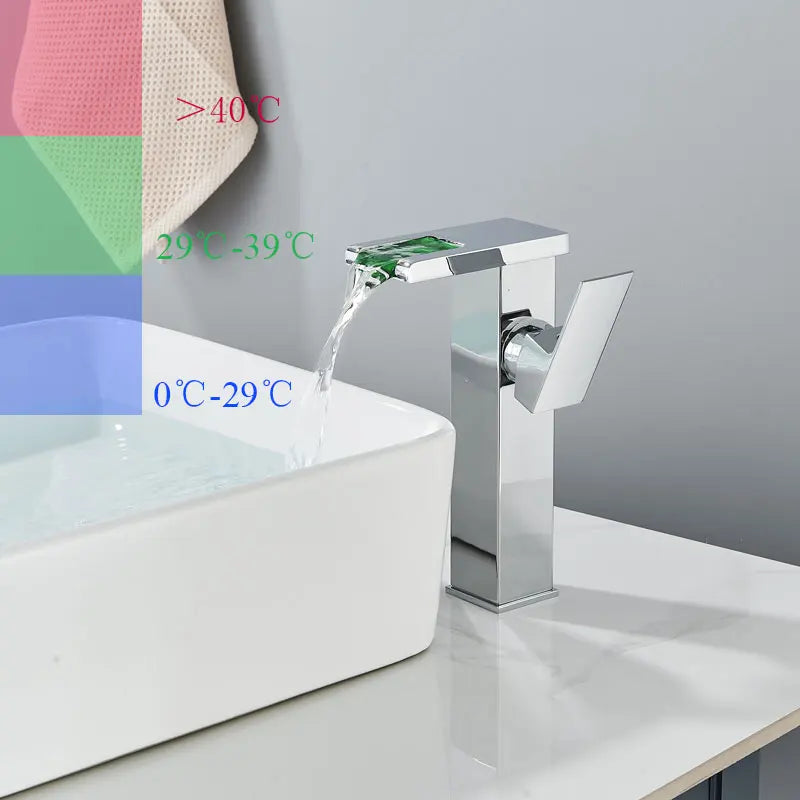 Fmhjfisd led torneira da bacia do banheiro cachoeira único punho único furo torneiras misturadoras do banheiro sensível à temperatura contemporânea