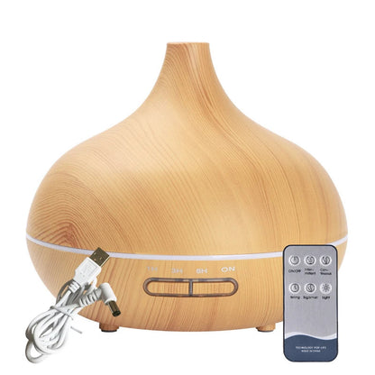 USB Aroma Difusor com Luzes LED e Controle Remoto, Difusor De Óleo Essencial, Alimentado Umidificador De Ar, Cor De Madeira, 7 Cores, 550ml