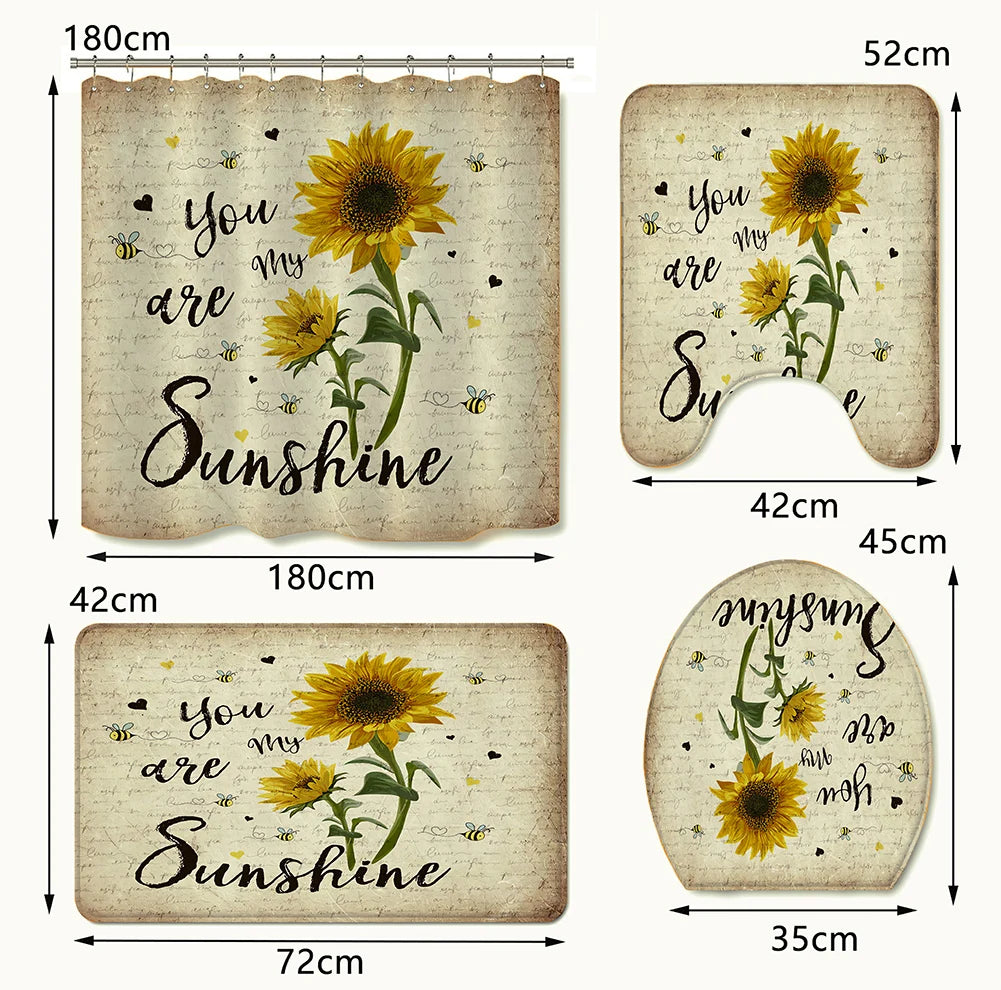 Conjunto De Tapetes Antiderrapantes Impermeáveis, Capacho, Cortina De Chuveiro, Tampa De Assento Sanitário, Tapete De Banho, Durável, Banheiro, Decoração De Entrada Em Casa, 4Pcs