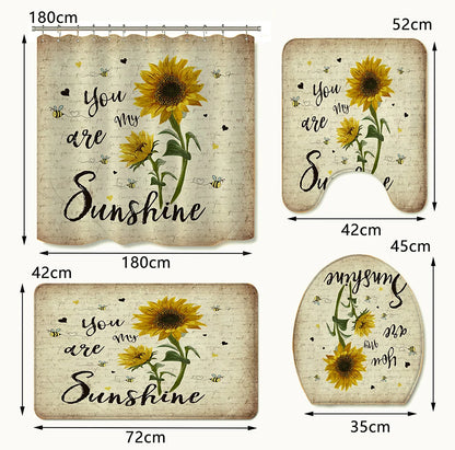 Conjunto De Tapetes Antiderrapantes Impermeáveis, Capacho, Cortina De Chuveiro, Tampa De Assento Sanitário, Tapete De Banho, Durável, Banheiro, Decoração De Entrada Em Casa, 4Pcs