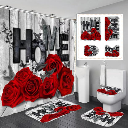 Conjunto De Tapetes Antiderrapantes Impermeáveis, Capacho, Cortina De Chuveiro, Tampa De Assento Sanitário, Tapete De Banho, Durável, Banheiro, Decoração De Entrada Em Casa, 4Pcs