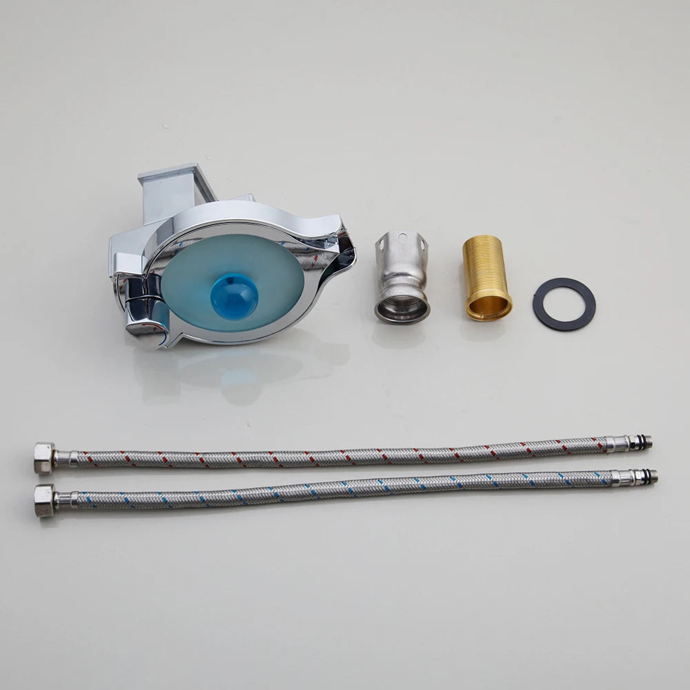 ZAPPO LED RGB Bacia Do Banheiro Torneira Da Pia Cachoeira Latão Banheiro Vaso Misturador Pia Torneira Acabamento Cromado Quente Torneiras De Água Fria