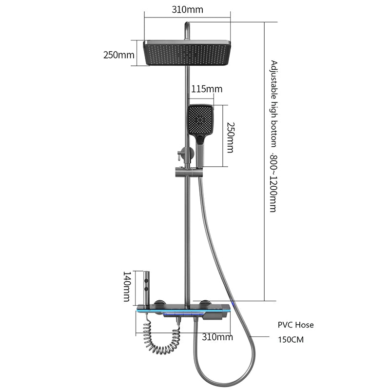 Conjunto de sistema de chuveiro inteligente para banheiro, banheira, chuvas, display digital, misturador de temperatura, conjuntos de torneira de chuveiro com lâmpada atmosférica