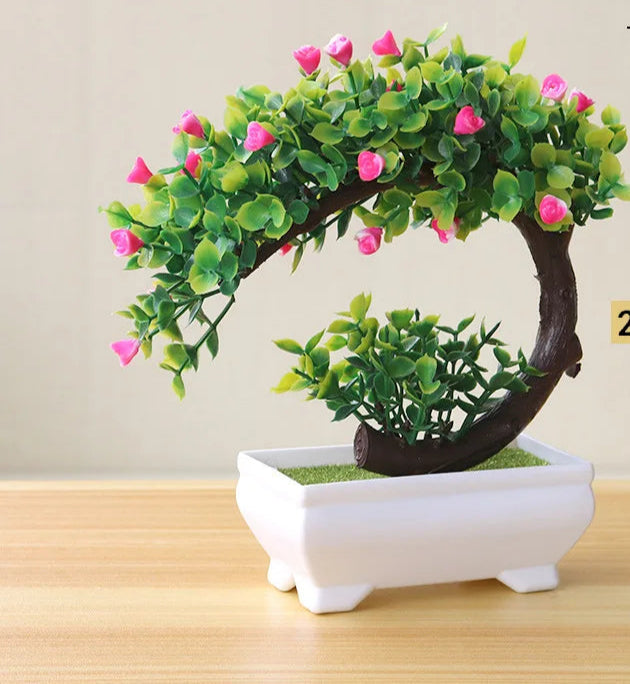 1pc plantas artificiais bonsai pequena árvore simulação plantas flores falsas mesa vaso ornamentos decoração para casa hotel jardim decoração