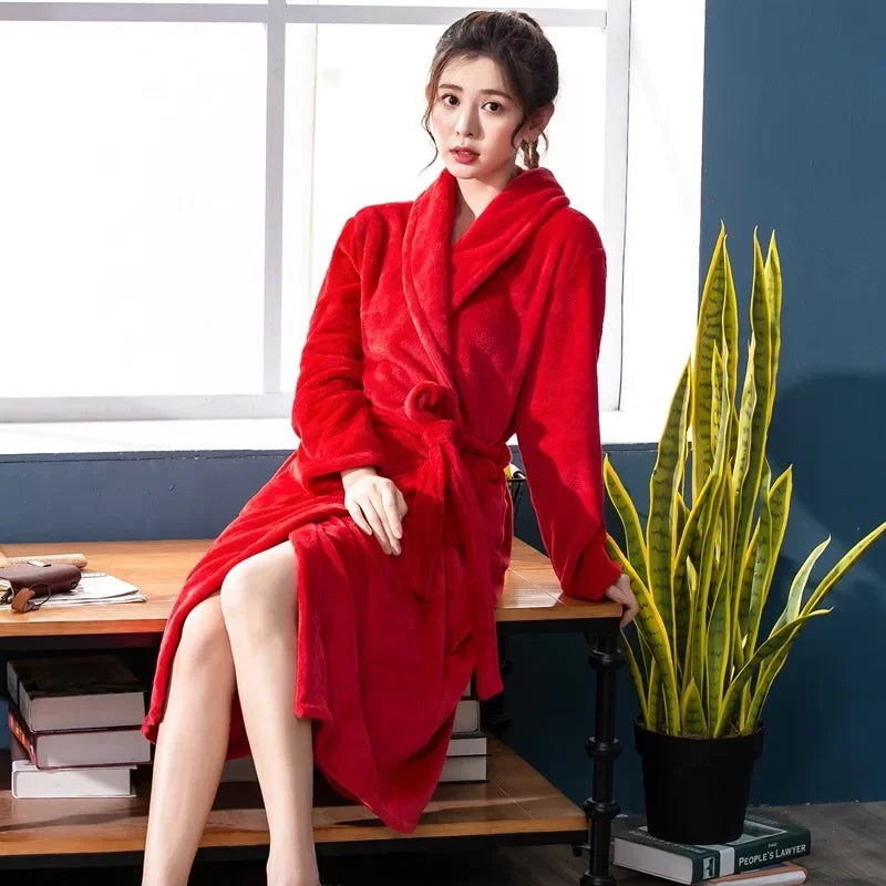 Casais estilo hotel longo roupão de banho coral velo flanela branco vestido de manhã feminino pijamas masculinos outono inverno