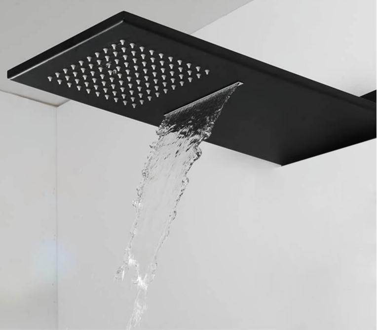 Preto 16 "ultrafino aço inoxidável 304 cascata de aço inoxidável & chuvas cabeça chuveiro quadrado fixado na parede pulverizador