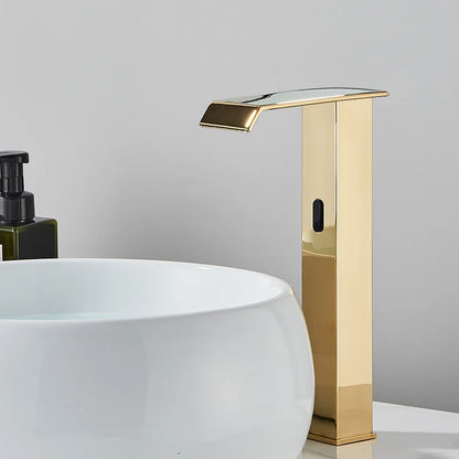 Rozin preto inteligente sensor torneira da bacia do banheiro touchless automático sentido misturador cachoeira água quente e fria lavatório guindaste