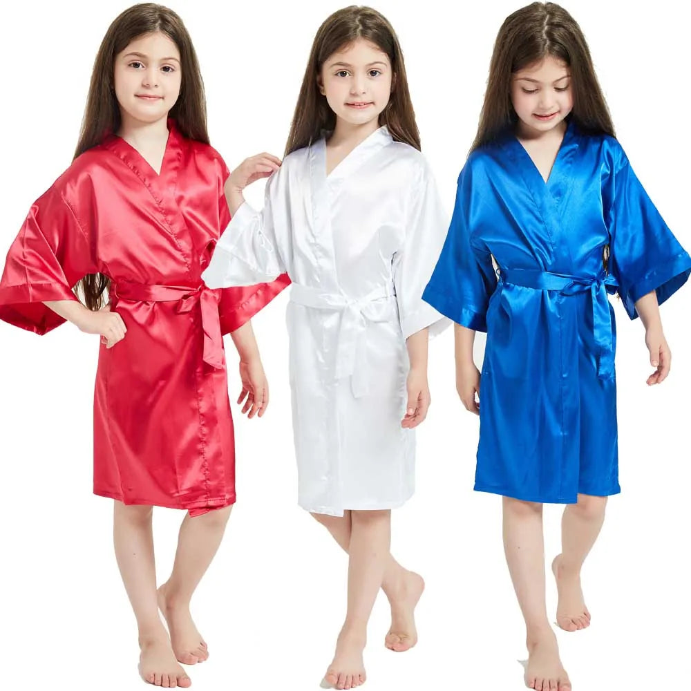 Roupões de banho de spa de seda de cetim branco para meninas crianças bebê 2 a 3 4 5 6 7 8 9 10 11 12 13 14 anos vermelho azul crianças robe sono