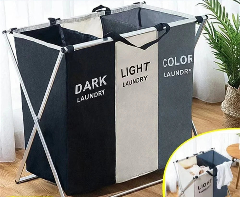 3 grades cesta de lavanderia dobrável organizador de roupas sujas banheiro cesta de armazenamento à prova dwaterproof água grande cesto de lavanderia três grades novo