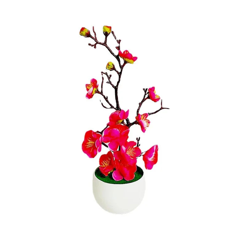 Bonsai flores de seda flores de ameixa planta artificial flores falsas pote flores sakura galhos de árvore decoração do quarto casa