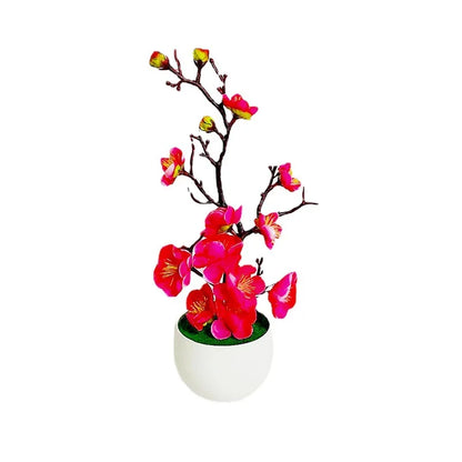 Bonsai flores de seda flores de ameixa planta artificial flores falsas pote flores sakura galhos de árvore decoração do quarto casa