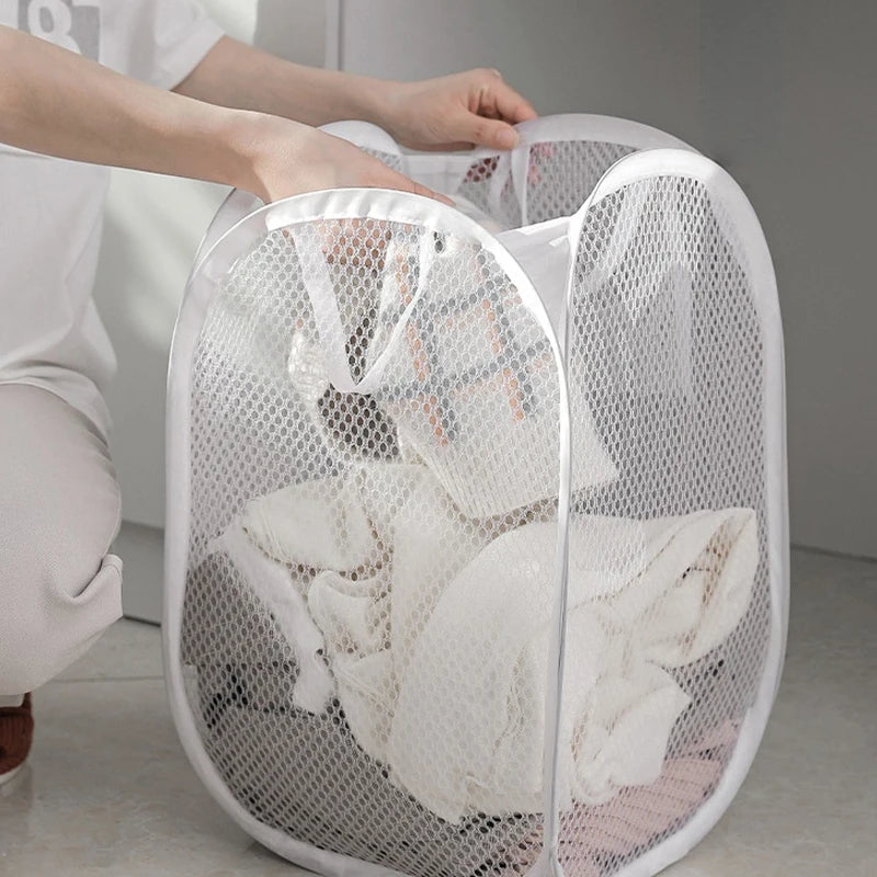 Cesta Dobrável de Malha para Lavanderia e Organização