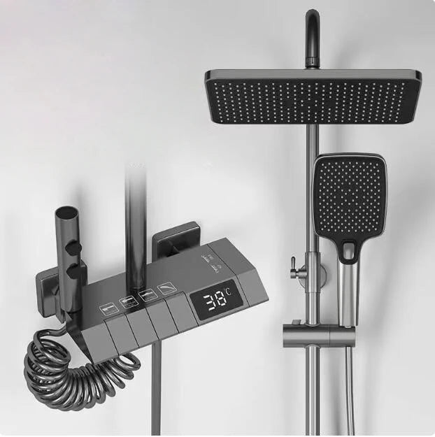 Conjunto de sistema de chuveiro inteligente para banheiro, banheira, chuvas, display digital, misturador de temperatura, conjuntos de torneira de chuveiro com lâmpada atmosférica