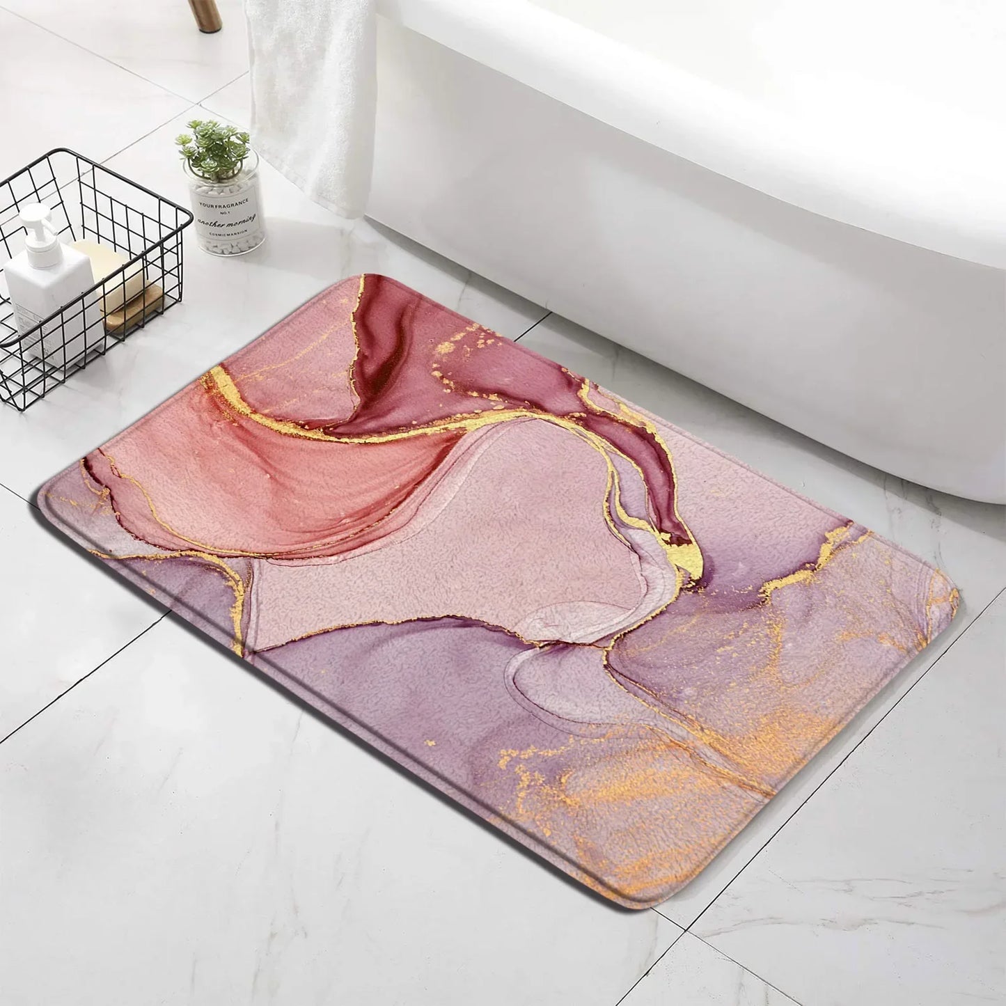 Conjunto de tapete de banho abstrato turquesa, arte moderna com tinta, padrão texturizado, decoração de banheiro, tampa de vaso sanitário