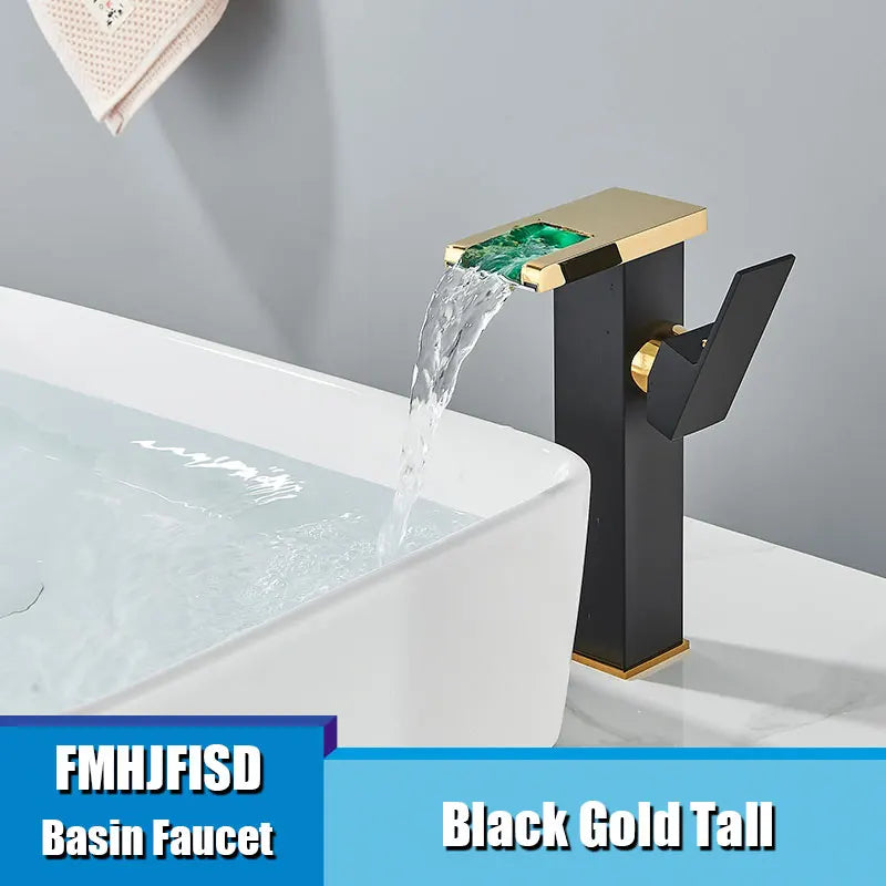 Fmhjfisd led torneira da bacia do banheiro cachoeira único punho único furo torneiras misturadoras do banheiro sensível à temperatura contemporânea