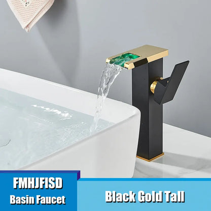 Fmhjfisd led torneira da bacia do banheiro cachoeira único punho único furo torneiras misturadoras do banheiro sensível à temperatura contemporânea