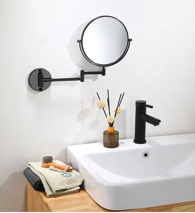 Espelho de vestir montado na parede 8 Polegada ampliação dois lados espelho espaço alumínio preto espelho de maquiagem cosméticos senhora presente