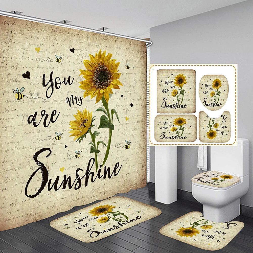 Conjunto De Tapetes Antiderrapantes Impermeáveis, Capacho, Cortina De Chuveiro, Tampa De Assento Sanitário, Tapete De Banho, Durável, Banheiro, Decoração De Entrada Em Casa, 4Pcs