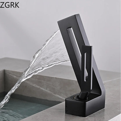 Torneira de cachoeira para banheiro, Torneira de pia de latão, Torneira misturadora de água quente e fria, Esvaziada, Design criativo