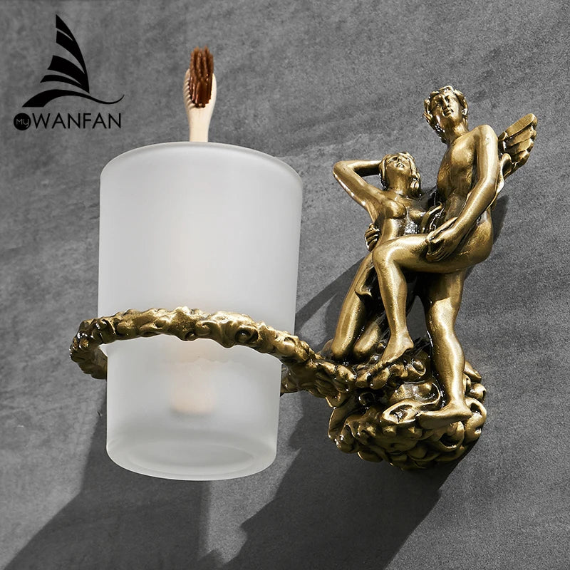 Conjunto de acessórios de hardware de chuveiro de banheiro romântico de montagem na parede, anel de toalha e gancho de robe, suporte de papel higiênico barra de toalha MB-0810B