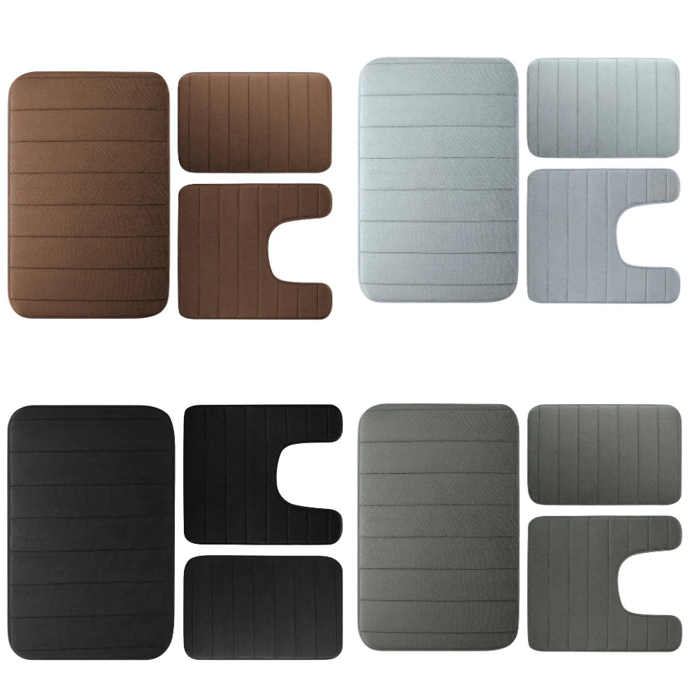 Conjunto de tapete de banheiro de espuma de memória de veludo com 3 absorventes de água, antiderrapante, extra macio, lavável à máquina e seco