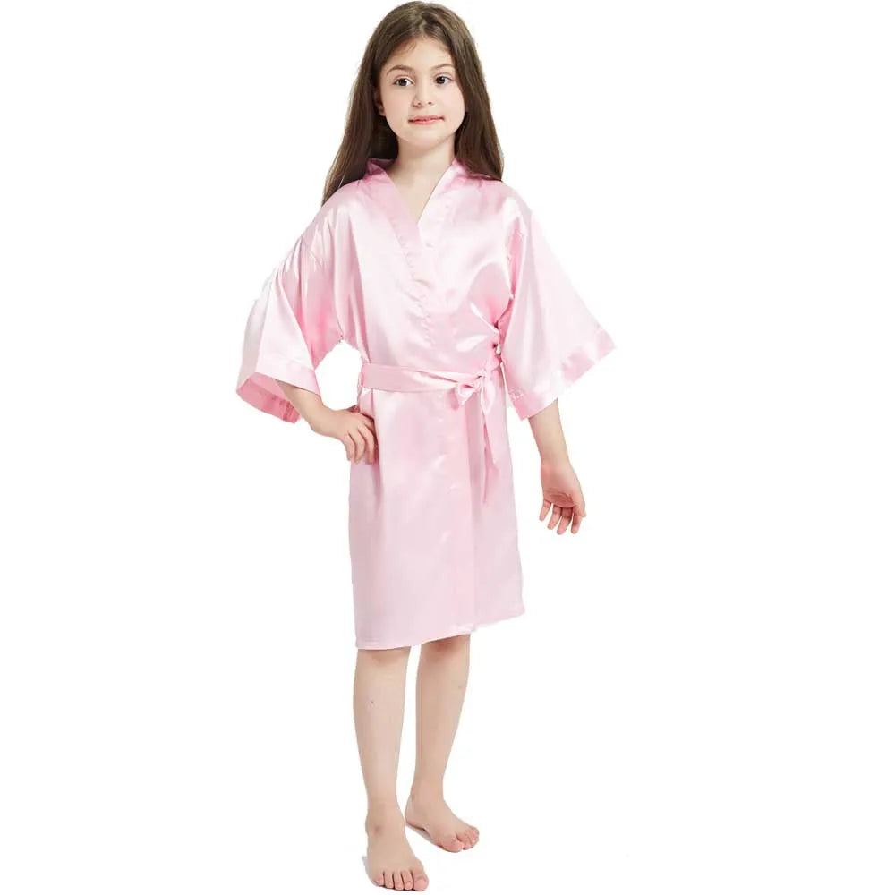 Roupões de banho de spa de seda de cetim branco para meninas crianças bebê 2 a 3 4 5 6 7 8 9 10 11 12 13 14 anos vermelho azul crianças robe sono