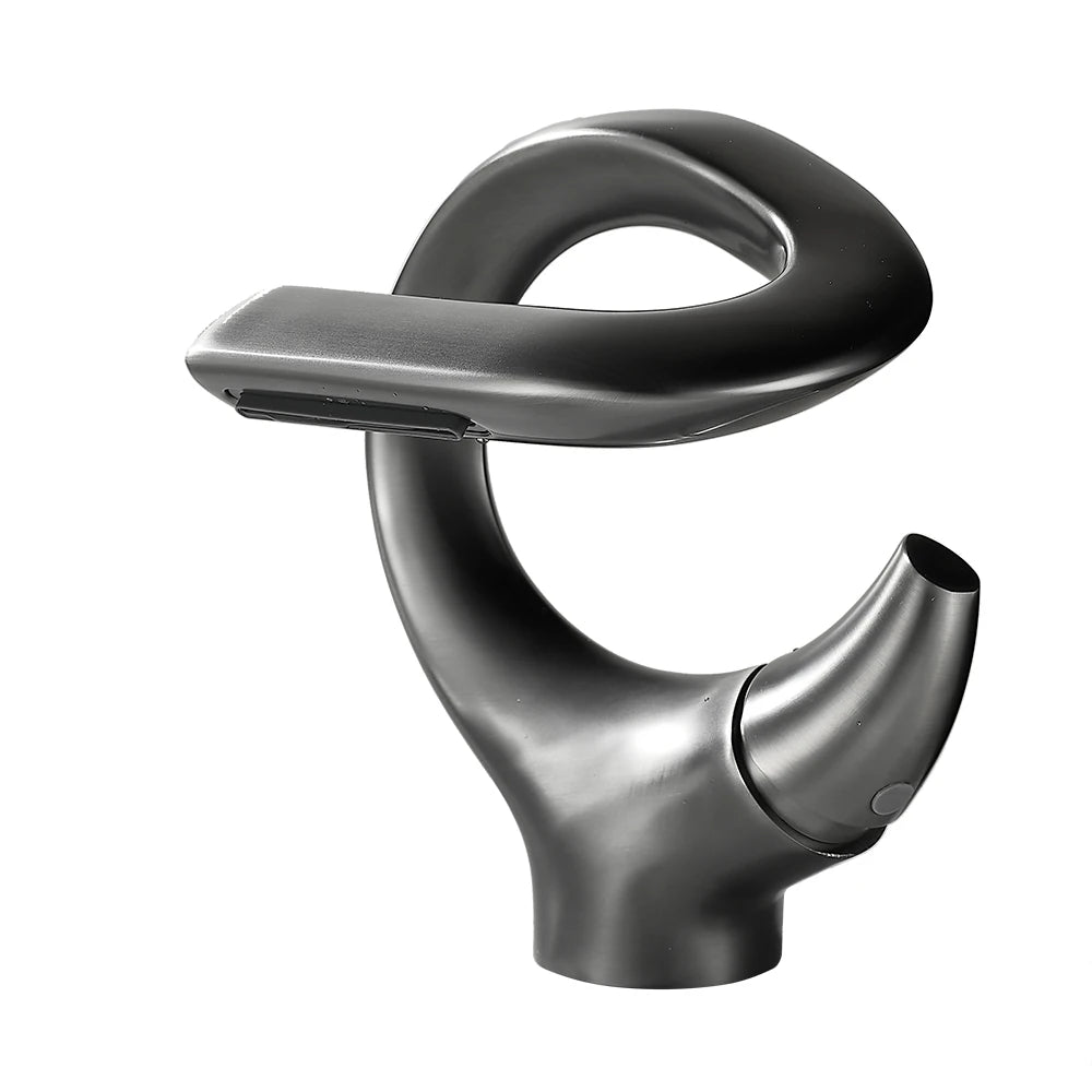 Torneira de lavatório de banheiro, Torneira misturadora de água quente e fria em cachoeira, Guindaste único, Torneira misturadora preta cromada, Novo design