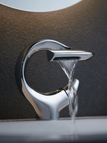 Torneira de lavatório de banheiro, Torneira misturadora de água quente e fria em cachoeira, Guindaste único, Torneira misturadora preta cromada, Novo design