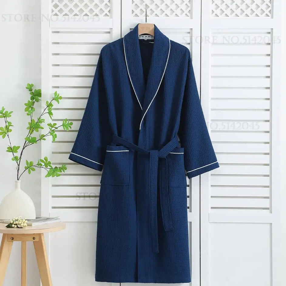 100% algodão casal robe waffle roupão quimono yukata casa roupas casuais feminino sleepwar nightwear primavera verão loungewear