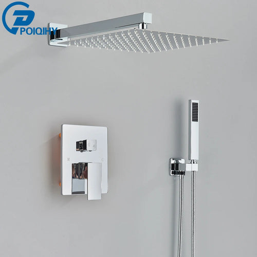 Conjunto de chuveiro cromado oculto, torneira do chuveiro do banheiro, misturador de chuveiro, cascata, chuveiro de chuva, 2 maneiras, válvula misturadora de latão