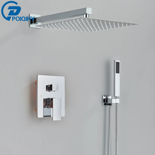 Conjunto de chuveiro cromado oculto, torneira do chuveiro do banheiro, misturador de chuveiro, cascata, chuveiro de chuva, 2 maneiras, válvula misturadora de latão