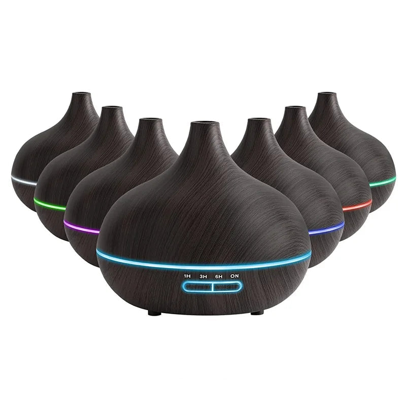 USB Aroma Difusor com Luzes LED e Controle Remoto, Difusor De Óleo Essencial, Alimentado Umidificador De Ar, Cor De Madeira, 7 Cores, 550ml