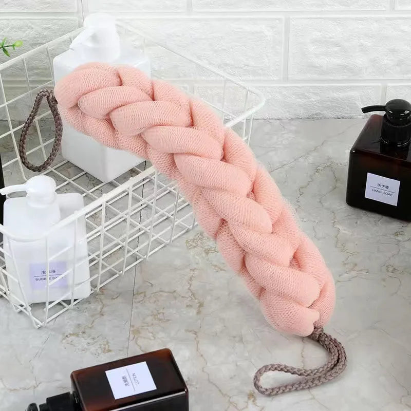 1 pçs alça traseira macia purificador de banho bolhas ricas escova corporal barras de chuveiro malha puff esfoliante massagem banho bola flor banheiro